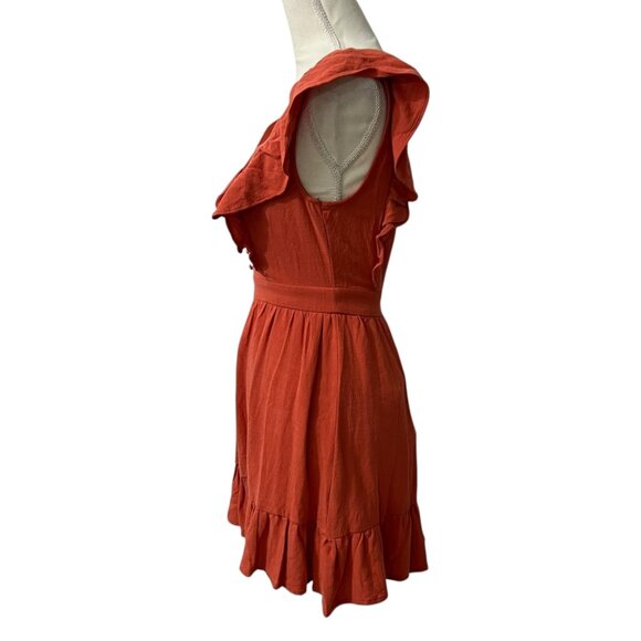Cupshe Linen Blend Ruffled Sleeveless V-Neck Backless Mini Dress XS - Picture 5 of 13